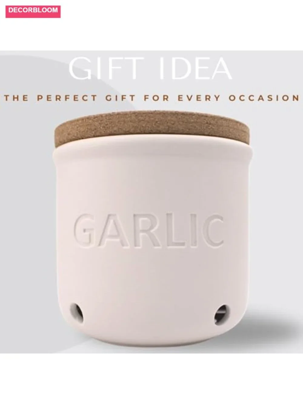 White Ceramic Garlic Keeper with Cork Lid - 16oz Countertop Storage